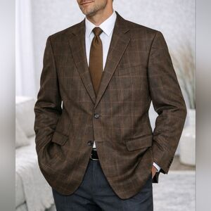 Ermenegildo Zegna Trofeo Brown Plaid Blazer Suit Jacket Wool 58L $1500 Retail